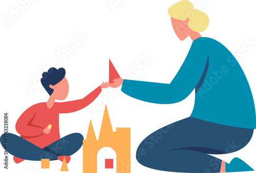 Mother and child building blocks fostering development