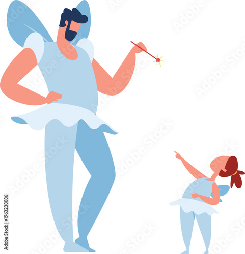 Father and daughter playing dress up as fairies