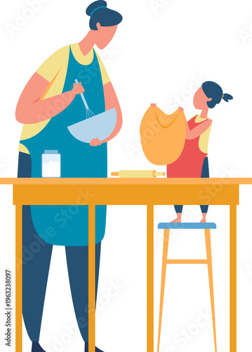 Mother and daughter baking together in kitchen