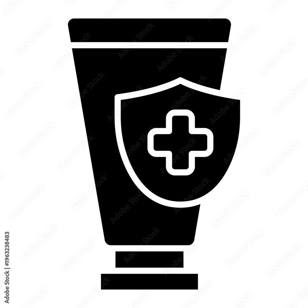 Obraz premium Antiseptic Cream Icon: Shield with Cross on Tube