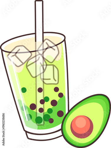 Avocado bubble tea drink with tapioca pearls