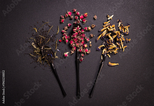 Assortment of loose leaf teas and dried flowers