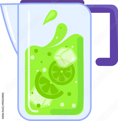 Green refreshing citrus drink mixing in glass pitcher