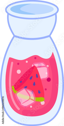 Watermelon drink filling glass pitcher with ice