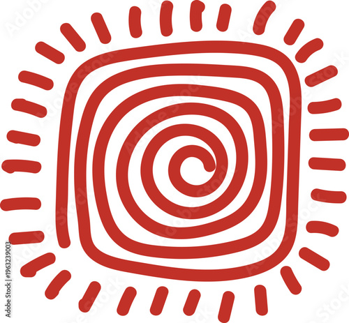 Hand drawn tribal sun symbol radiating warmth and energy