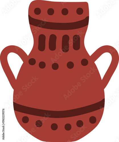 Traditional red clay vase with ethnic ornament art