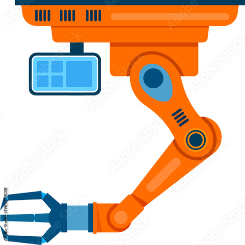 Robotic arm with gripper and sensor representing automation