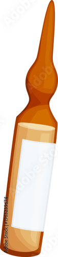 Amber medical ampoule containing liquid with blank label