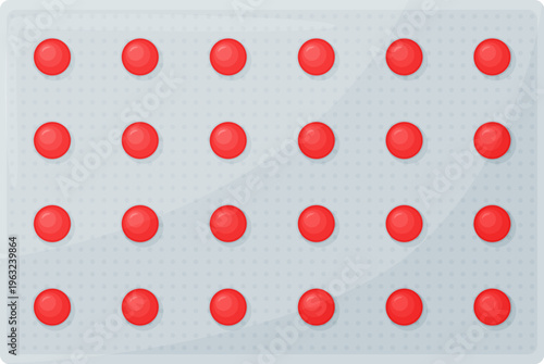 Medicine blister pack showing red pills arranging