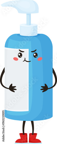 Hand sanitizer dispenser bottle character feeling unsure