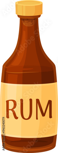 Rum bottle containing dark alcoholic spirit beverage