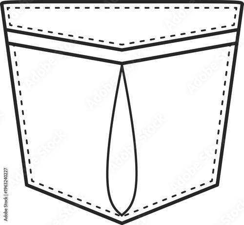 Clothing pocket with flap and pen holder line art