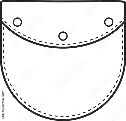 Pouch with flap and fasteners line drawing