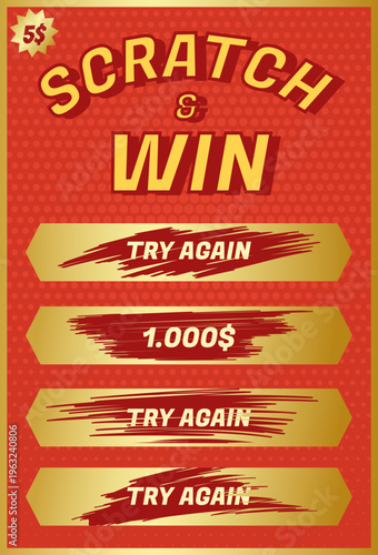 Scratch and win lottery ticket revealing prize