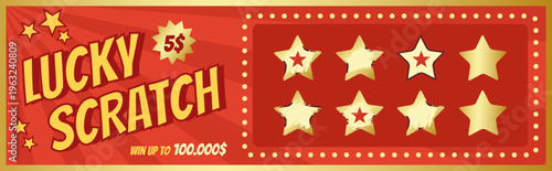 Lucky scratch game ticket with golden star prizes
