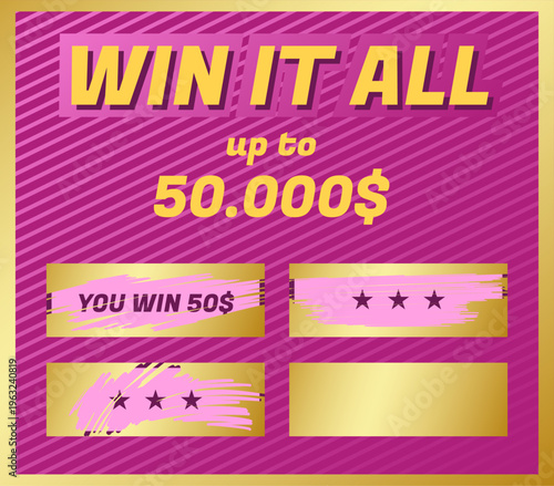 Winning scratch card with lottery game concept