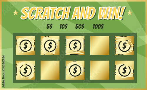 Scratch off lottery ticket game revealing dollar signs