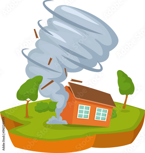 Tornado destroying house during severe natural disaster