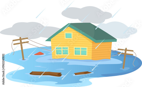 House submerged in flood water during heavy rain