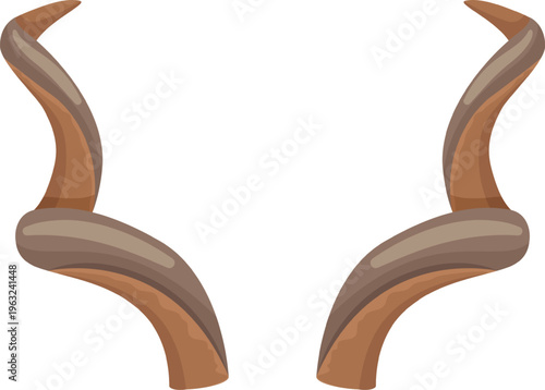 Brown twisted animal horns isolated on white background