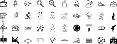 Collection diverse icons representing various daily life activities