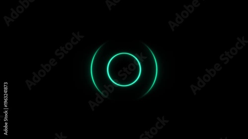 Teal Neon Concentric Rings on Black Background circles