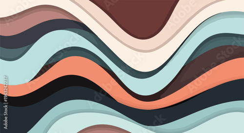 Colorful, wavy abstract background with layered earth tone colors