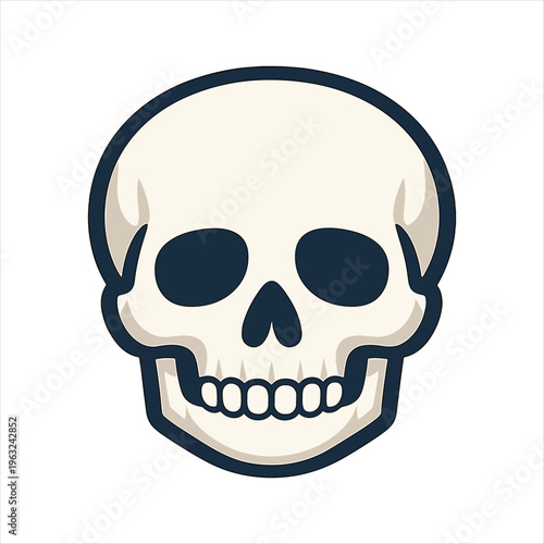 A cartoonish illustration of a human skull with a black outline