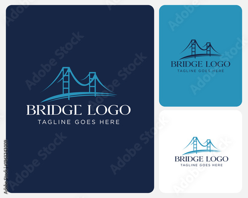 Bridge Logo Design Template With Elegant Suspension Bridge Icon For Business And Branding