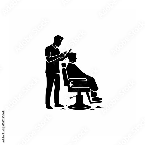 Barber cutting hair in chair silhouette