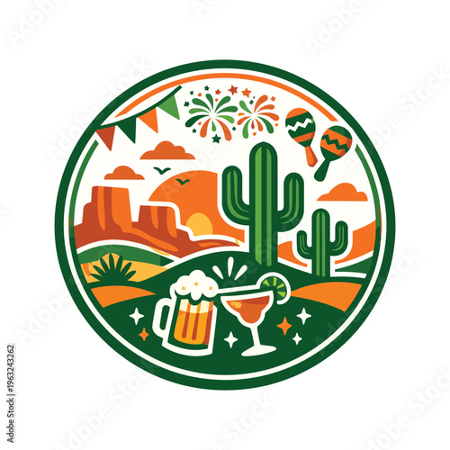 Desert landscape with cactus and drinks