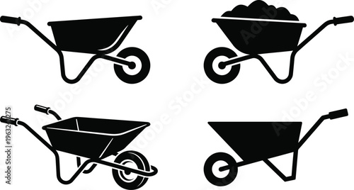 Wheelbarrow Silhouette Icons Vector Set 
