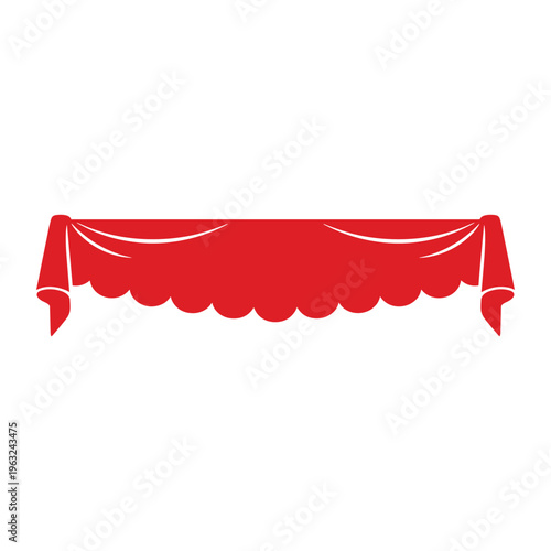 Red scalloped valance with white trim