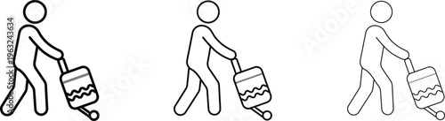 A set of stick figures pushing paint rollers in different line styles and thicknesses on for artistic and design projects