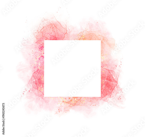 Vibrant Abstract Watercolor Frame with Pink Red Splash