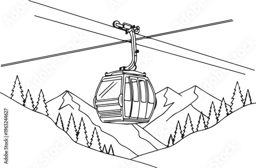 Cable Car, Mountain Resort, Ski Lift, Winter Sports, Travel Illustration