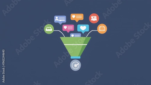 Colorful flat illustration of social media marketing funnel