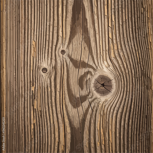 Detailed image of a weathered wood grain texture, with knots present