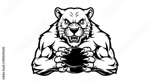 Front-Facing Puma Mascot Vector with Hockey Puck for Athletic Team Logo Illustration