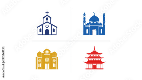 Four distinct architectural styles depicted in simple icons