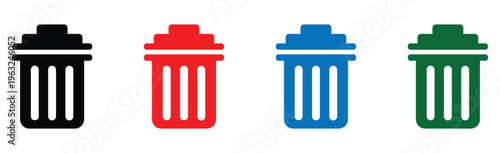 four colorful recycling bins waste separation flat design vector illustration