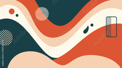 Retro abstract background with wavy organic shapes, vintage 70s style liquid pattern vector, mid-century modern aesthetic wallpaper in earthy tones