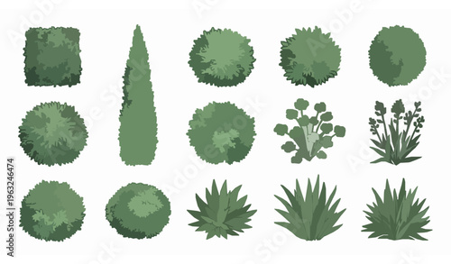 Hand Drawn Green Bush Plant Elements Vector with Decorative Garden Foliage in Minimal Sketch Style Isolated on White