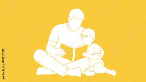 Father Reading Story to Child on Floor.