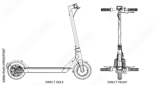 Generic Urban Electric Scooter Technical Blueprint - Orthographic 3-View Reference