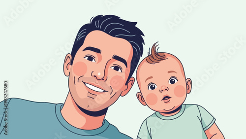 Man and Baby Cartoon Character Illustration.