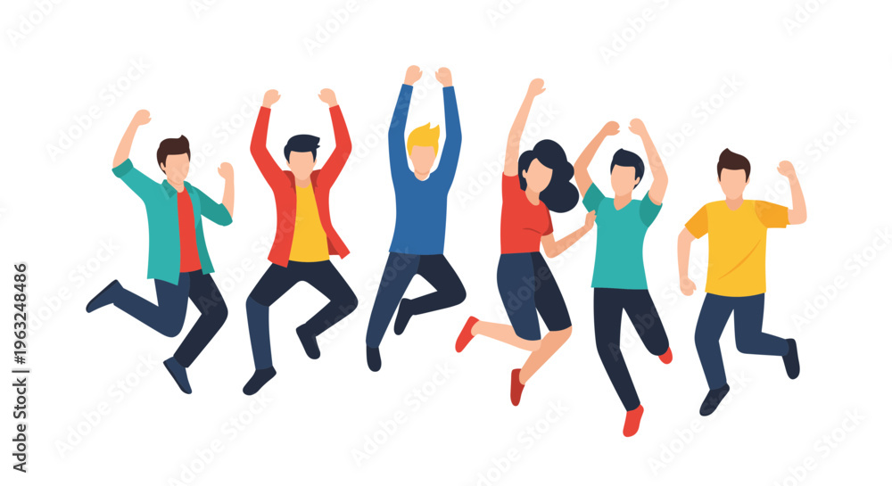 Fototapeta premium Energetic People Jumping Together Illustration