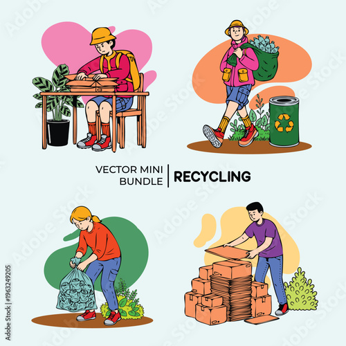 Recycling and Environment Flat Design Mini Bundle Eco Friendly Illustration Set