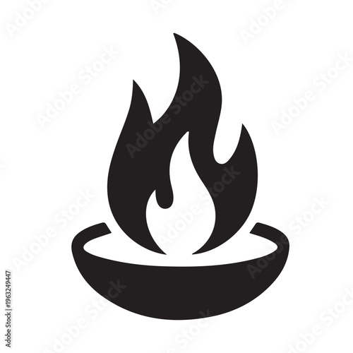 Minimal campfire icon set in black silhouette style featuring multiple fire and wood arrangements isolated