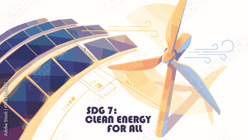 Renewable Energy Solutions Sdg 7 Clean Power Solar Panels Wind Turbine Digital Art